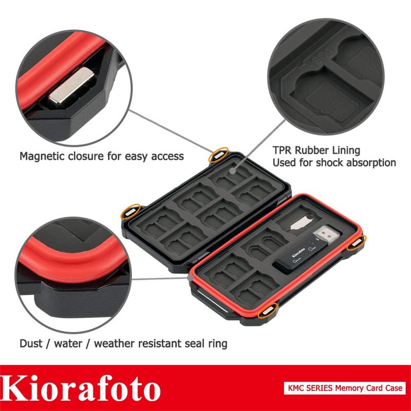 Kiorafoto [Memory Card Reader + 10 SD + 16 TF + 4 SIM] Magnetic Closure Memory Card Case Holder Organizer Protector Keeper for Camera SD SDHC SDXC MSD MicroSD TF Card & Micro SIM Nano SIM NM Nano Memory Cards - Image 3